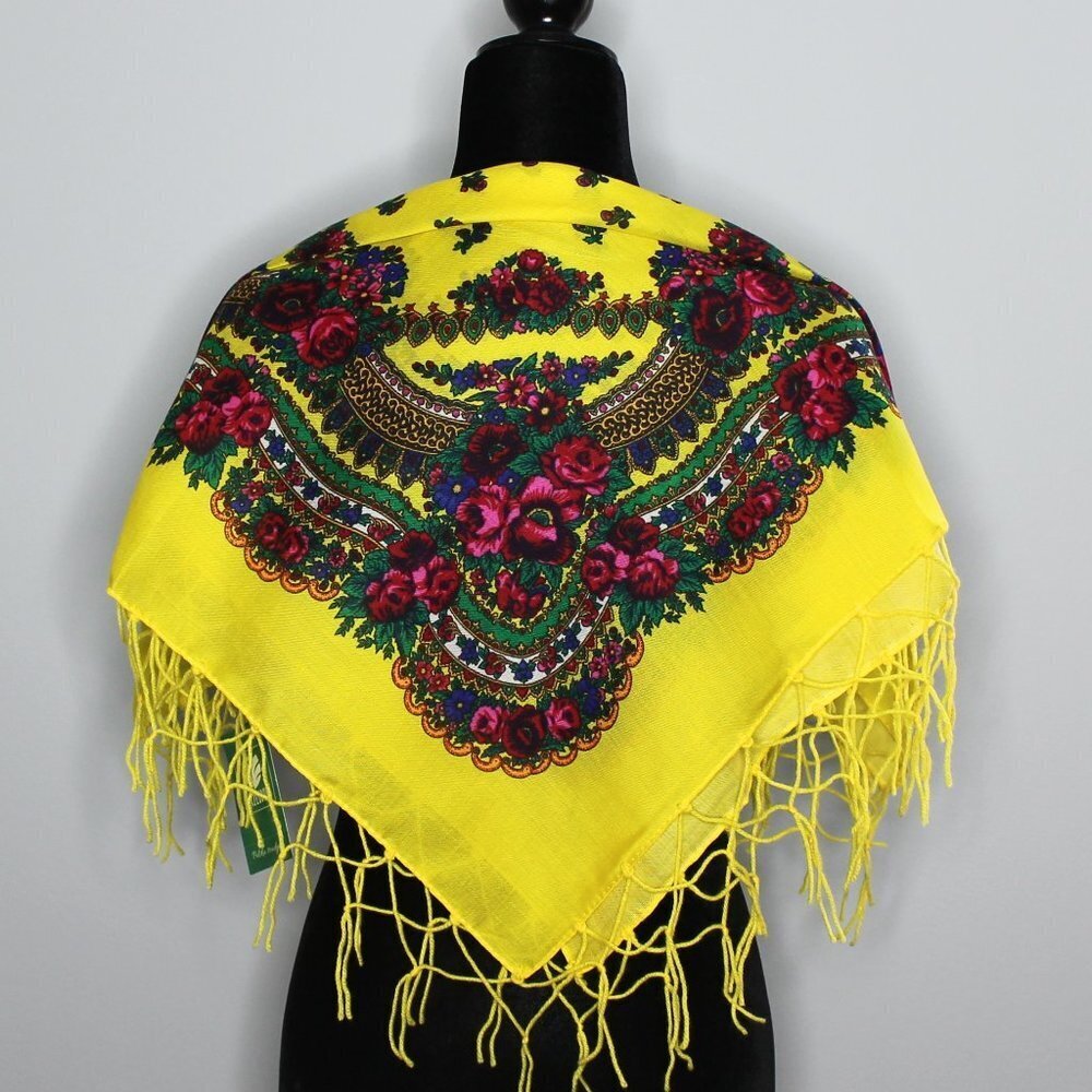 Traditional folklore scarf small yellow floral new